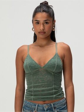BDG Urban Outfitters Je T'aime Womens Flocked Semi-Sheer Cami Sage Size Medium